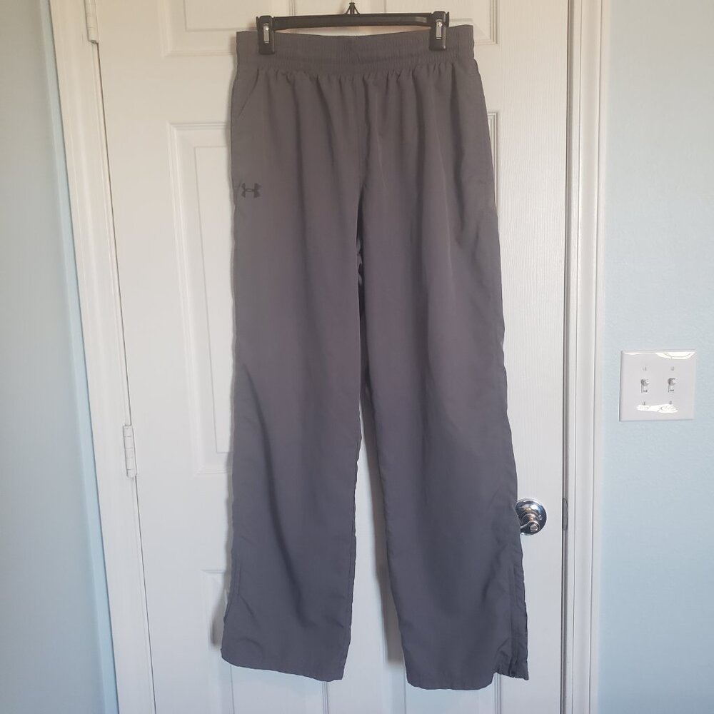 Under Armour Track Pants Mens L Gray Ankle Zip Loose Wind Heatgear 32 in Inseam